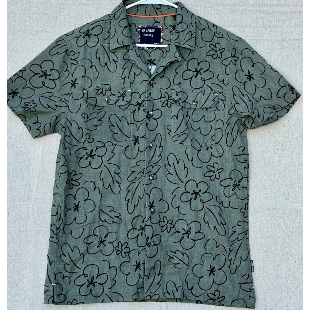 Reverse Threads Oscar Mens Small Floral Short Sleeve Button Up Shirt Black
